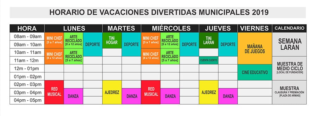 horario-de-vacaciones-divertidas-2019